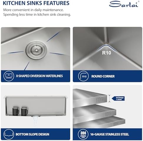 32 Kitchen Sink Drop In - Sarlai 32 x 22 Inch Stainless Steel Sink Topmount Ledge Workstation 16 Gauge Deep Single Bowl Overmount Kitchen Sinks Basin - Image 6