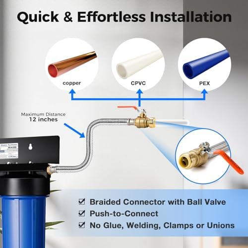 iSpring SGS-Tested Lead Removal Whole House Water Filter System w/ 3/4'' Push-Fit Stainless Steel Hoses, Reduces Arsenic, Cadmium, Mercury, Chlorine & up to 99% Lead, Model: WGB32B-CPB+AHPF12MNPT16X2 - Image 4