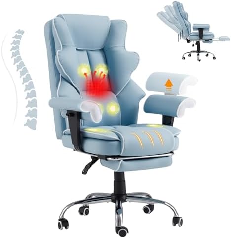 HOMREST Heated Massage Executive Office Chair with Foot Rest,Airy Blue by HOMREST