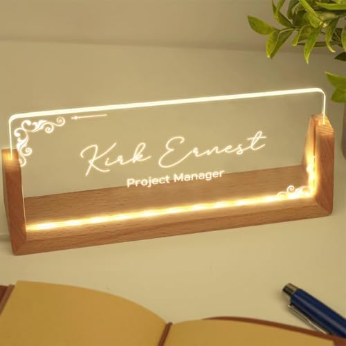 Custom Name Plate for Desk with Light Up Acrylic & Wooden Base - Personalized Office Sign for Teacher, Boss, Coworker - Employee Appreciation Gift for Educators Professionals - Image 3
