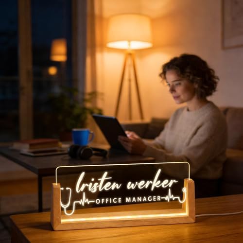 Personalized Light Up Acrylic Desk Name Plate - Custom Name Plate for Desk with Walnut Wood Base - Appreciation Office Gifts for Employees, Teacher, Social Worker (Nurse) - Image 3