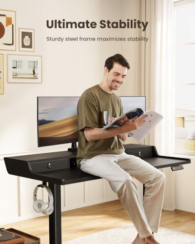 ErGear Electric Standing Desk with Drawers, 63″ x 28″ Gaming Table Compatible Monitor Stand, Stand up Desks, Home Office Height-Adjustable Desk with Storage Shelf, 4 Preset Heights, Black - Image 6