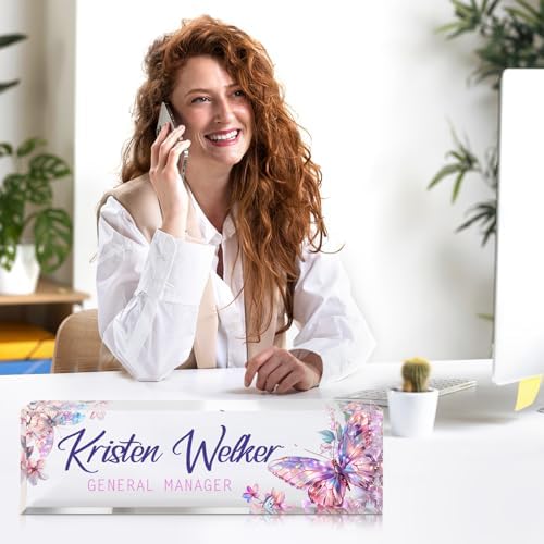 Desk Name Plate Personalized, Custom Name Plate for Desk, Personalized Teacher Appreciation Gifts for Desk Decor, Office Gifts for Coworkers Employees Boss, Teacher, Social Worker (Butterfly) - Image 2