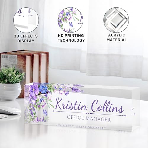 Custom Name Plate for Desk, Personalized Desk Name Plate on Clear Acrylic Glass, Appreciation Gifts for Teacher Employee Boss Coworkers Nurse, Office Desk Accessories for Women Men (Lavender) - Image 5
