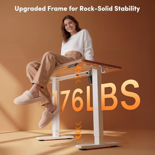 FEZIBO 32" Small Electric Standing Desk Height Adjustable Desk Light Rustic - Image 4
