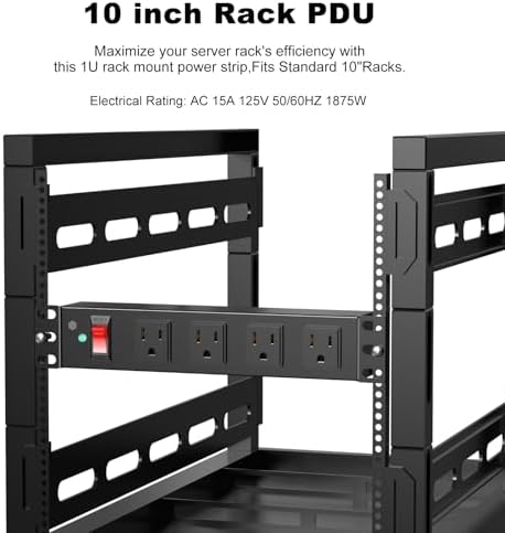 HEZI 10 Inch Rack PDU,1U Rack Mount,4 Outlets,1200J Surge Protection - Image 5