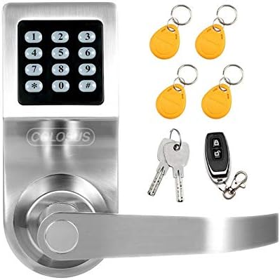 Keyless Entry Door Lock with Keypad, RFID Key Fobs, Remote Control & Keys, Electronic Smart Lock for Home, Office, Airbnb Rental & Commercial Doors, Satin Nickel by Colosus