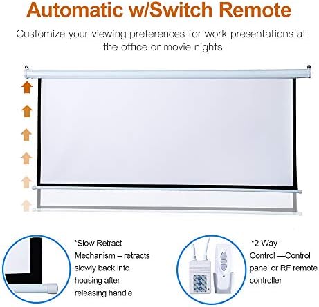 100 Inch Motorized Projector Screen with RF Remote, 16:9 HD, Silver Case - Image 3