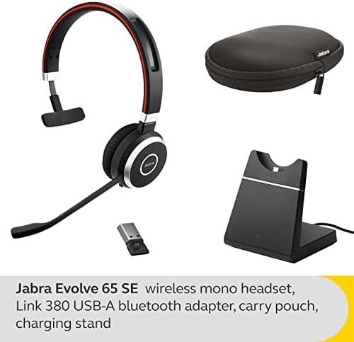 Jabra Evolve 65 SE Stereo Wireless Headset - Bluetooth Headset with Noise-Cancelling Microphone, Long-Lasting Battery, and Charging Stand - MS Teams Certified, Works with All Other Platforms - Black - Image 6