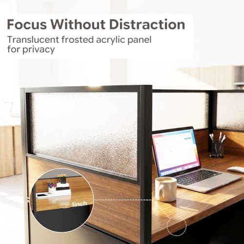 2 Person Cubicle Desk Workstation w/Mute Partitions & Cabinet, Dark Walnut - Image 4