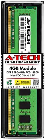 A-Tech 4GB DDR3 1866MHz PC3-14900 CL13 UDIMM 1.5V Non-ECC DIMM 240-Pin Desktop RAM Memory Upgrade Module by A-TechComponents
