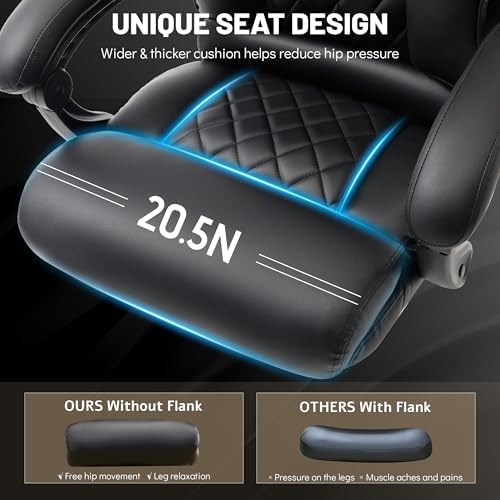 Massage Office Chair with Foot Rest,6 Points Vibration & Heat Executive Office Chairs,500LBS Big and Tall Office Chair for Heavy People,Ergonomic Reclining Desk Chair,Dual-Use Pillow,Home Office,Black - Image 5