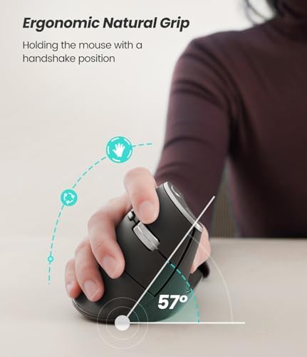 Nulea M510 Vertical Mouse Wireless, Ergonomic Mouse for Comfy Tracking, 3 Adjustable DPI (800-1200-1600), 2.4G Wireless Vertical Mouse with 6 Buttons, Compatible with Windows, Mac OS, Laptop, PC, Grey - Image 3