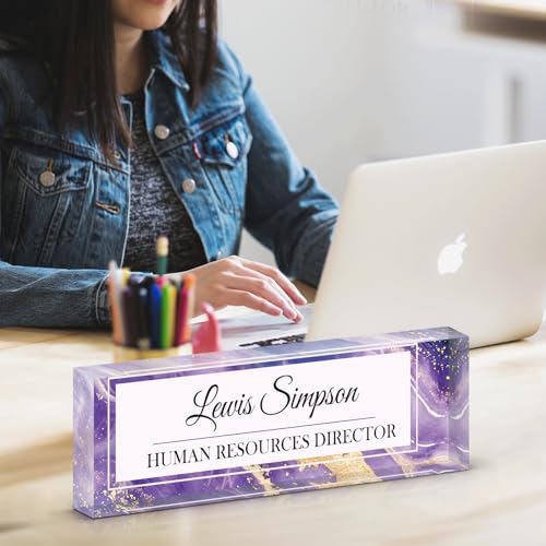 Desk Name Plate Personalized, Desk Double sided pattern Name Plate Personalized Office Desk Decor for Women and Men , Teacher Nurse Boss Employee Appreciation Gifts (Purple marble, Customized) - Image 4