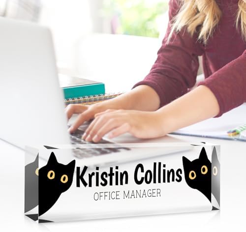 Custom Name Plate for Desk, Personalized Desk Name Plate on Clear Acrylic Glass, Appreciation Gifts for Teacher Employee Boss Coworkers Nurse, Desktop Office Accessories For Women (Black Yellow) - Image 3
