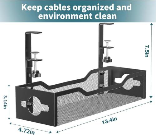 Litwaro Under Desk Cable Management Tray 2 Pack, No Drill, Organizer with Clamp Easy to Install for Standing Cord Organizer, Wire Damage Desk, Black, 13.38''-2 pack - Image 3