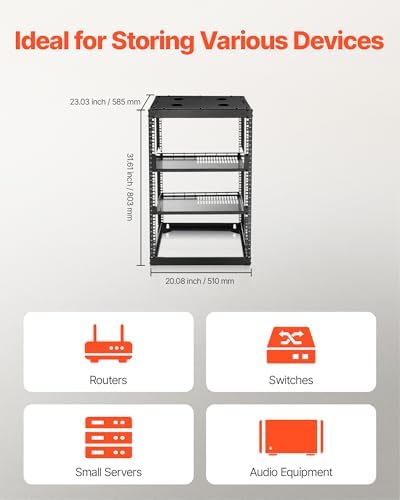VEVOR 16U Open Frame Network Rack, 23 in Depth, Wall Mounted or Floor Standing Server Rack, Heavy Duty 4 Post, with Vented Shelves & Mounting Hardware, Holds All Your Networking IT Equipment AV Gear - Image 4