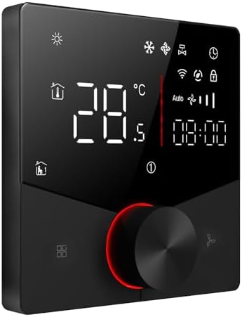WALFRONT Smart Thermostat WiFi Enabled Digital Thermostat Programmable with LED Panel RS485 Interface 2 Color LED Knob 12.4mm Slim Design for Central Air Conditioning Cooling (Black) by Walfront