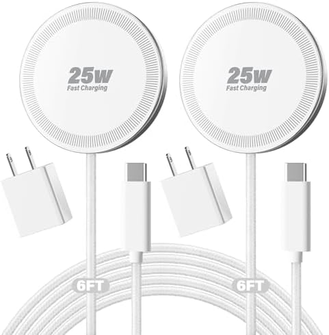 25W Magnetic Wireless Charger, 6FT Fast Charging Pad Wireless Charge for iPhone 17 16 /AirPods3/2/Pro/for Galaxy S26 Ultra/Pixel 10 Series, Portable Charger for Desk& Travel(2Pack,White) by WAYLITEWirelessCharger