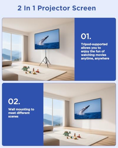 Projector Screen with Stand, 100 Inch Portable Projector Screen Outdoor Indoor, 1.2 Gain Fiberglass Projection Screen, 16:9 Outdoor Movie PVC Screen with Carrying Bag for Movie Night(White Screen) - Image 7