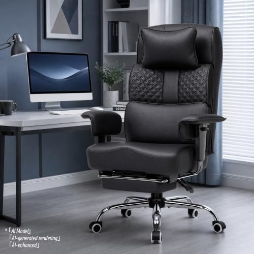 GTPLAYER Big and Tall Office Chair 400lbs Heavy Duty Wide Ergonomic Gaming Chair with Footrest, High Back Computer Chairs with Adjustable Armrests, Executive Desk Chairs with Lumbar Support, Black - Image 2