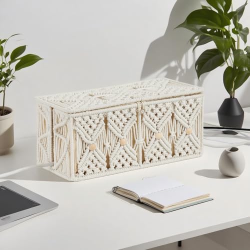 Cable Management Box Handmade Macrame Cord Storage Organizer - Image 6