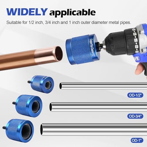 Copper Pipe Cleaner for Drill, 3 Sizes, 1/2, 3/4 and 1 in, 6 Spare Blades - Image 6