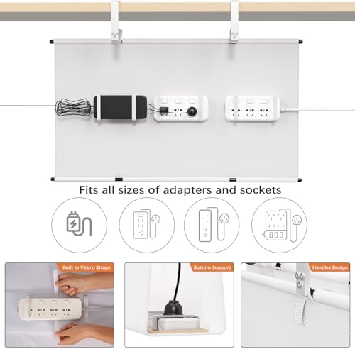 Under Desk Cable Management Tray, 28" Fabric Wire Cord Organizer, White - Image 2