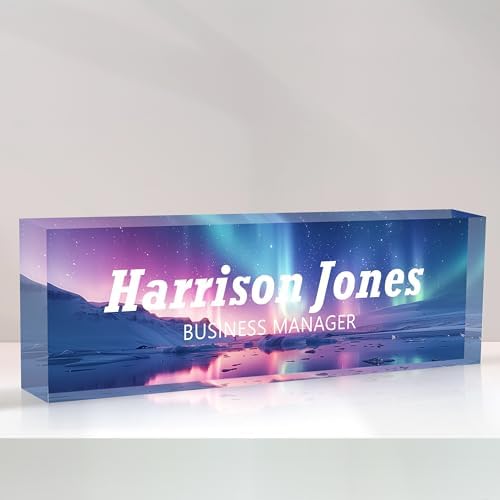 Personalized Name Plate for Desks, Custom Desk Name Plates, Acrylic Name Plate Office Desk Accessories, Personalized Office Gifts for Coworkers Teachers, Employee Appreciation Gifts (B-Purple Aurora) by EOBIBIFUN