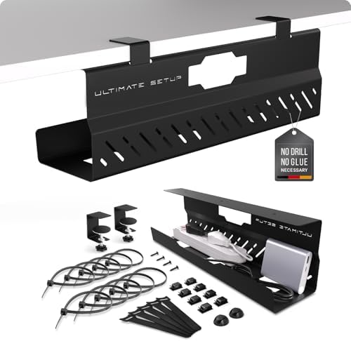 Under Desk Cable Management Tray no Drill – Wire Management - Cord Organizer – Huge Load Capacity – Under Desk Cable Tray no Drill (Black, 1 piece Set) by UltimateSetup