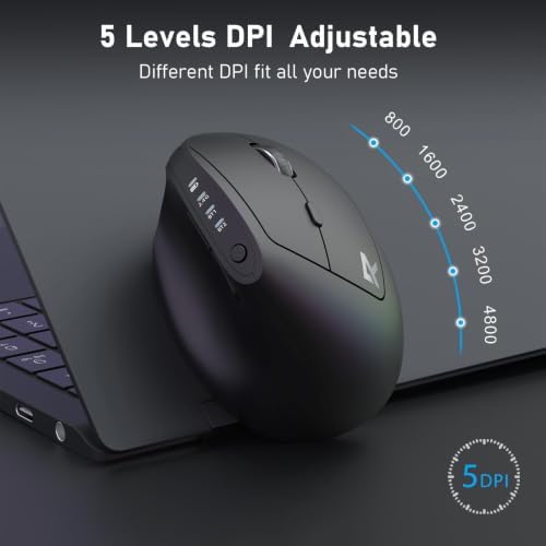 Redragon Ergonomic Mouse, Bluetooth Rechargeable Wireless Vertical Mouse, 3 Multi-Device Connectivity for Computer/PC/Laptop, 500mAh Battery, 2.4GHz USB-A Optical Mice for Windows, Mac OS, Black - Image 4