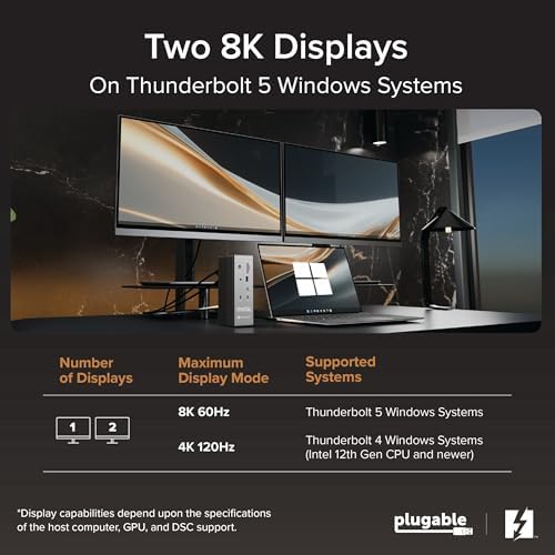 Plugable Thunderbolt 5 Dock: Dual HDMI 2.1 Up to 8K 60Hz / 4K 144Hz, 140W - Image 4