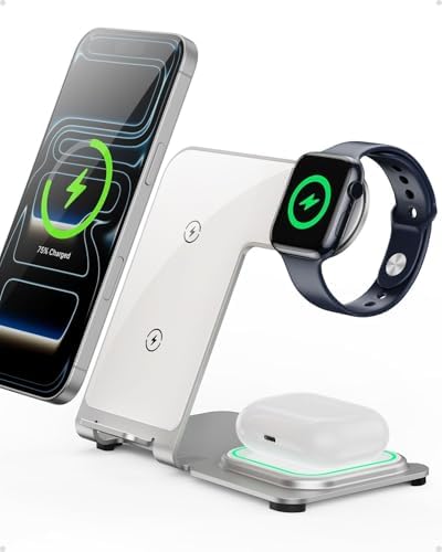 Intoval 3 in 1 Wireless Charger for iPhone 17/16/15/14/13/12,Wireless Charging Station for Apple Devices, Aluminum Charging Stand for iWatch 11 10 9 Ultra 3/2 SE 3/2,for AirPods 4 3 2 Pro 3/2 by Intoval