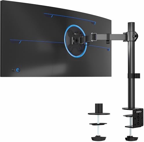 VIVO Single 13 to 38 inch Ultrawide Monitor Arm Desk Mount, Regular Screens up to 32 inches, 22 lbs capacity, Fully Adjustable Stand with C-Clamp and Grommet Base, Black, STAND-V001 by VIVO