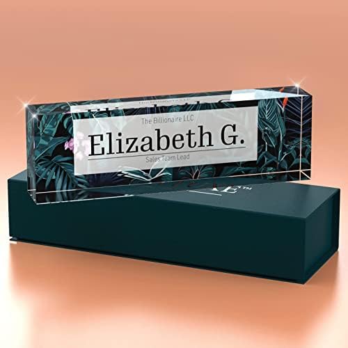 Desk Name Plate Personalized, Custom Name Plates 2½/x8 Inches, Thick Crystal-Clear Acrylic, Gift Box, Office Desk Decor. USA Made by ACRYLUXE (Bouquet) - Image 3