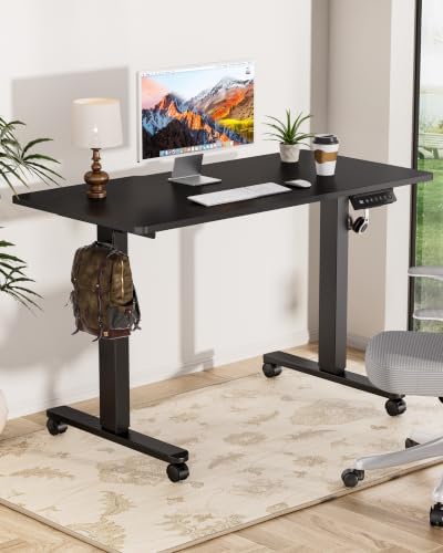Okin Standing Desk Electric Adjustable Computer Whole Piece Stand up Desk with Wheels Office Gaming Home Office Memory Desks 48x24 inches Black - Image 2