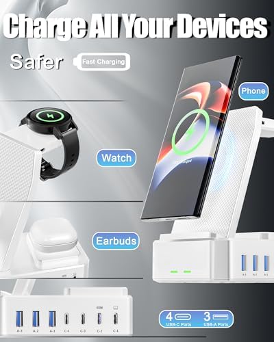 300W Wireless Charger for Samsung,Zutspzss 10 in 1 Wireless Charging Station, 65W USB C Fast Charging Stand for Samsung S25 Ultra/S24/S23/S22/Z Fold,Galaxy Watch Ultra7/6/5,Galaxy Buds,White - Image 2