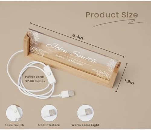Personalized LED Name Plate for Desk - Light Up Acrylic Office Decor Desk Name Plate with Wooden Base - Appreciation Gifts for Boss, Coworkers, Teacher, Employee - Office Decor for Women Men - Image 3