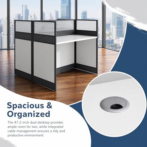 Modular Office Cubicle Workstation Desk with Privacy Panels and Cable Management, 4-Person Long Computer Desk for Commercial Workspace, Sound Dampening Partition Wall (Walnut-B, 47.2IN) - Image 3