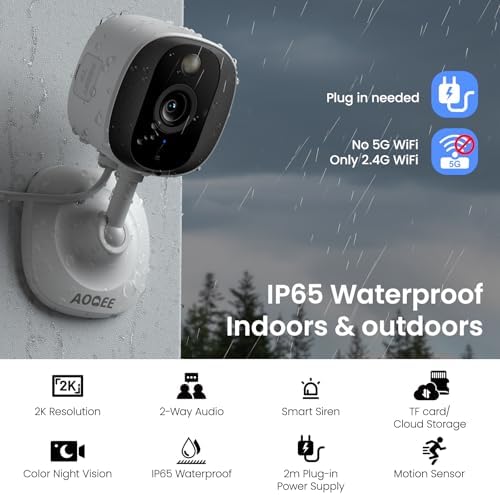 AOQEE 2K Indoor/Outdoor Camera, IP65 Water Resistant & White Light, C1 4Pcs - Image 2