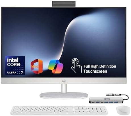 HP 27” FHD Touchscreen All-in-One – Everything to Just Work, Intel Core Ultra 7 155U, 16GB DDR5, 1TB SSD, Free Web Office, HDMI & Ethernet, Windows 11 Pro, USB-C Docking Station Included by Unknown