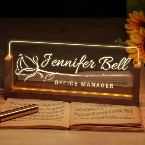 Desk Name Plate Personalized, Custom Acrylic Name Plate for Desk, Office Decor for Women Men, Appreciation Gifts for Coworkers Boss Teacher - Light-Up Name Plaque by Ueedklaayy