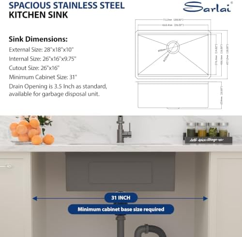 Sarlai 28 Matte Black Undermount Kitchen Sink Workstation Sinks 28x18 Inch - Image 5