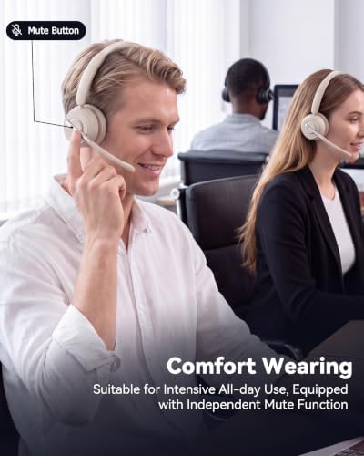 PrancyBt Wireless Headset with Noise Cancelling Microphone, Bluetooth Headset with Mic for Work, Wireless Headphones with Mute & USB Dongle for Work from Home/PC/Computer/Call Center (White) - Image 3