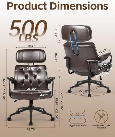 Mid Century Modern Home Office Desk Chair Comfy, Office Chair Big and Tall - Image 2