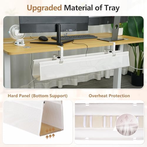 SHUWEI 35.6" Under Desk Cable Management Tray, Mesh, No-Drill Mount, White - Image 3