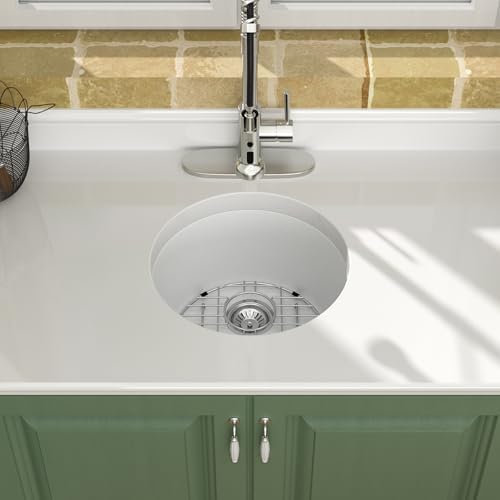 Logmey 18" Round Bar Sink White Granite Composite Quartz Undermount RV Sink Single Bowl Under Counter 9" Deep Kitchen Sinks,18x18x9 Inch - Image 3
