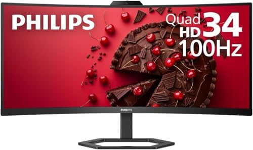 Philips 34E1C5600HE 34" UltraWide QHD 21:9 Monitor with Built-in Windows Hello Webcam & Noise Canceling Mic, USB-C Docking, Stereo Speakers, 100Hz, 4-Year Advance Replacement,Black by Unknown