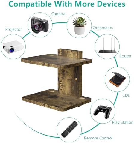 WALI Floating TV Shelf, 2 Tier Projector Shelf for DVD Player, Routers, Game Console, Cable Boxes, Living Room Decor Accessories, Wall Mount Shelves Holds Up to 22lbs(CS202NC), 2-Shelf, Vintage Brown - Image 6