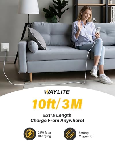 25W Magnetic Wireless Charger, 10FT Fast Charging Pad Wireless Charge for iPhone 17 16 /AirPods3/2/Pro/for Galaxy S26 Ultra/Pixel 10 Series, Portable Charger for Desk& Travel(1Pack,White) - Image 4